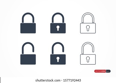 Padlock Icons Set isolated on white background. Flat Vector Icon Design Template Element