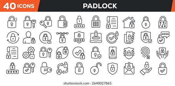 Padlock icons set. Web line icons collection lock, security, protection. Perfect pixel vector illustration isolated on white background.
