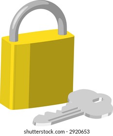 Padlock. An illustration of brass pad lock and keys