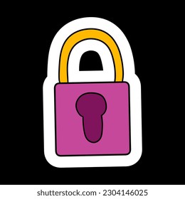 Padlock illustration, cartoon, vintage style. poster, t-shirt print, sticker, logo design