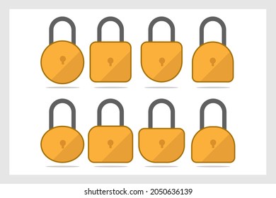 ilustración de candado, etiqueta, icono, plano, seguridad, naranja, conjunto de iconos de candado