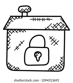 
A padlock inside house, home security
