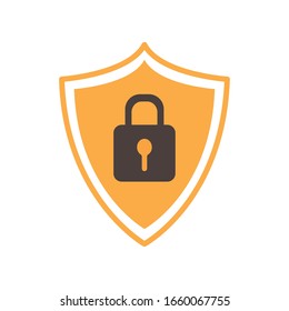 Padlock inside shield flat style icon design of Security system warning protection danger web alert and safe theme Vector illustration