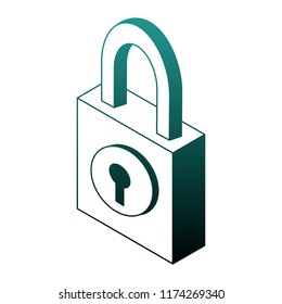 Padlock isometric symbol blue lines