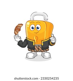 the padlock Javanese character. cartoon mascot vector