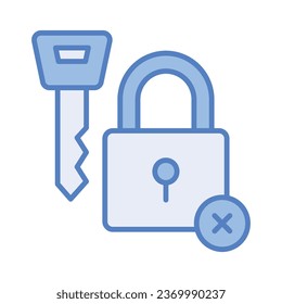 Padlock with key and cross sign, concept icon of broken security