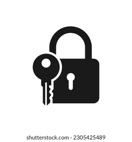 Padlock and key flat icon isolated on white background. Vector illustration