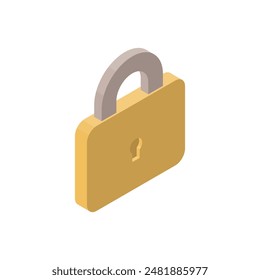 Padlock and key icon. Isometric illustration without main lines. Right side.