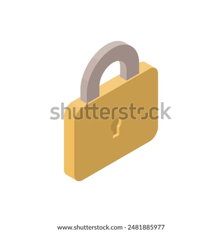 Padlock and key icon. Isometric illustration without main lines. Right side.