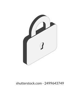 Padlock, key icon. Isometric monochrome illustration with main lines. Right side method.