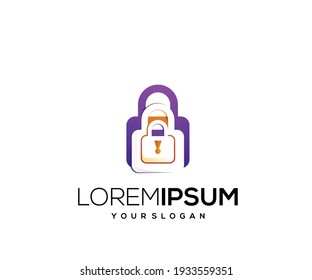 padlock key icon logo design template