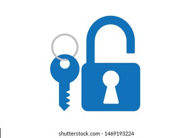 Padlock with key icon, safe and protection icon vector