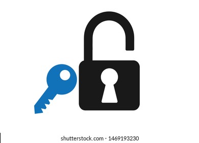 Padlock with key icon, safe and protection icon vector