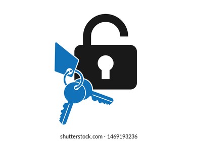 Padlock with key icon, safe and protection icon vector