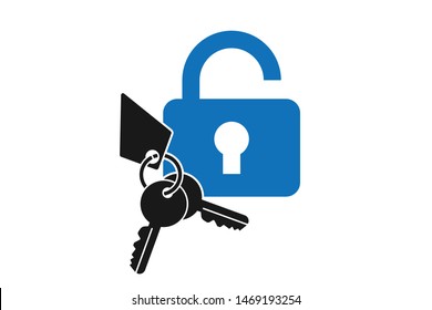 Padlock with key icon, safe and protection icon vector