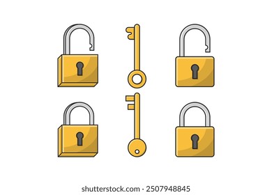 Padlock and Key Icon Set – Locked and Unlocked Variants