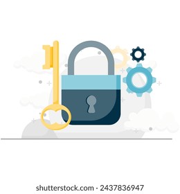 padlock and key, illustration of account security padlock and opening key	
