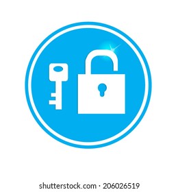 padlock and key isolated on blue