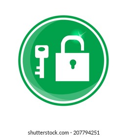 padlock and key isolated on green