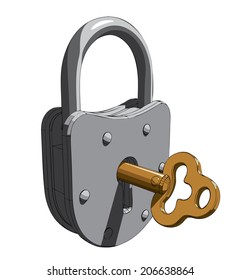Padlock with a key isolated on white background. Vector illustration