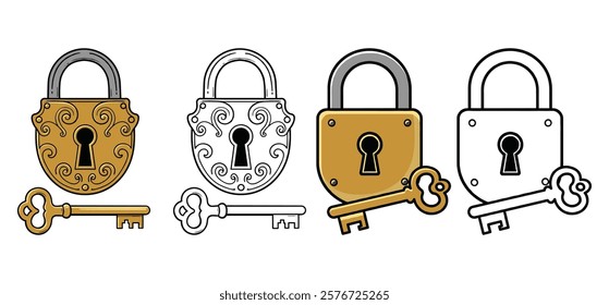 A Padlock with key, love, gift of vector illustration