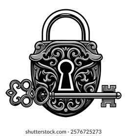A Padlock with key, love, gift of vector illustration