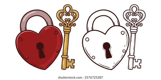 A Padlock with key, love, gift of vector illustration