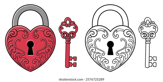 A Padlock with key, love, gift of vector illustration