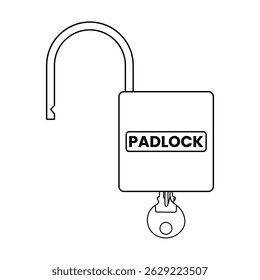 Padlock with Key Outline Icon Illustration on White Background