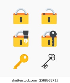 Padlock with key for safety and security protection isolated