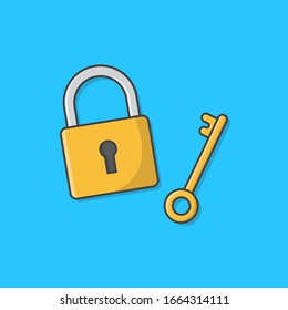 Padlock With Key Vector Icon Illustration. Closed Padlock