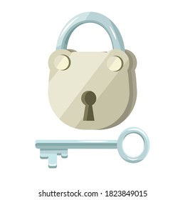 Padlock y llave. Ilustración vectorial. Aislado en blanco.