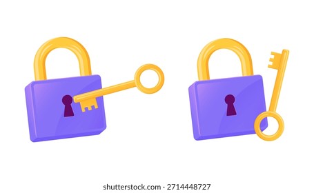 Candado y Ilustración vectorial de llave sobre fondo aislado