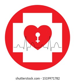 Padlock with keyhold heart shape on white cross plus with normal EKG graph pattern isolated on white background.Concept  key of cardiac life support ,Heart day ,Logo health care.Vector.Illustration.