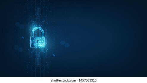 Padlock With Keyhole icon in. personal data security Illustrates cyber data or information privacy idea. blue color abstract hi speed internet technology.