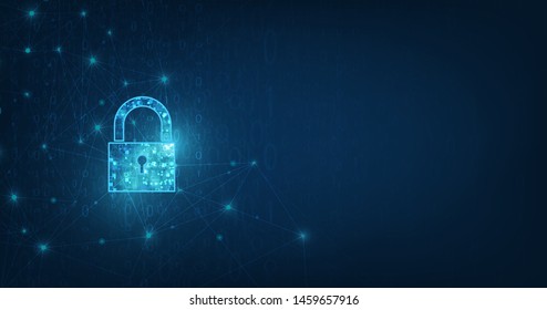 Padlock With Keyhole Icon In. Personal Data Security Illustrates Cyber Data Or Information Privacy Idea. Blue Color Abstract Hi Speed Internet Technology.