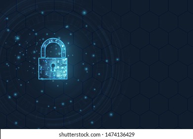 Padlock With Keyhole icon in. personal data security Illustrates cyber data or information privacy idea. blue color abstract hi speed internet technology.