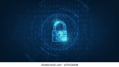 Padlock With Keyhole icon in. personal data security Illustrates cyber data or information privacy idea. blue color abstract hi speed internet technology.