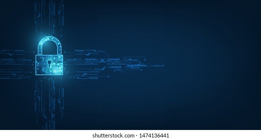 Padlock With Keyhole icon in. personal data security Illustrates cyber data or information privacy idea. blue color abstract hi speed internet technology.