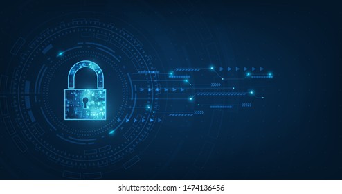 Padlock With Keyhole icon in. personal data security Illustrates cyber data or information privacy idea. blue color abstract hi speed internet technology.