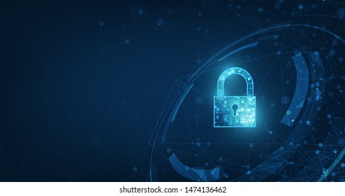 Padlock With Keyhole icon in. personal data security Illustrates cyber data or information privacy idea. blue color abstract hi speed internet technology.