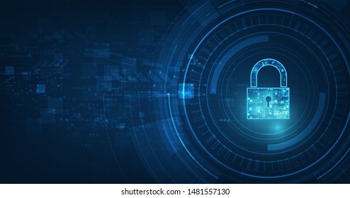 Padlock With Keyhole icon in. personal data security Illustrates cyber data or information privacy idea. blue color abstract hi speed internet technology.