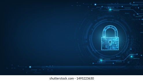 Padlock With Keyhole icon in. personal data security Illustrates cyber data or information privacy idea. blue color abstract hi speed internet technology.