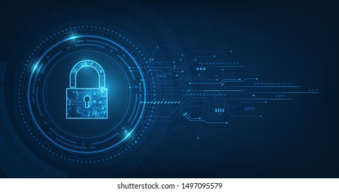 Padlock With Keyhole Icon In. Personal Data Security Illustrates Cyber Data Or Information Privacy Idea. Blue Color Abstract Hi Speed Internet Technology.