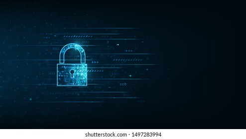 Padlock With Keyhole icon in. personal data security Illustrates cyber data or information privacy idea. blue color abstract hi speed internet technology.