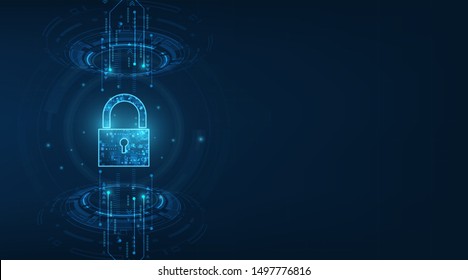 Padlock With Keyhole icon in. personal data security Illustrates cyber data or information privacy idea. blue color abstract hi speed internet technology.