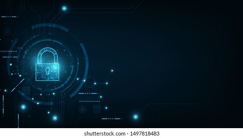 Padlock With Keyhole Icon In. Personal Data Security Illustrates Cyber Data Or Information Privacy Idea. Blue Color Abstract Hi Speed Internet Technology.