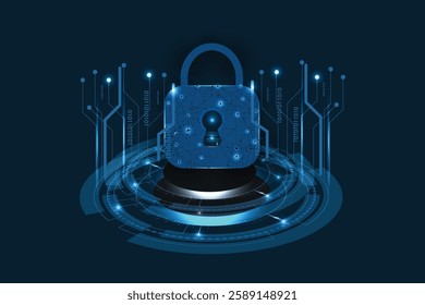 Padlock With Keyhole icon in. personal data security Illustrates cyber data or information privacy idea. blue color abstract hi speed internet technology