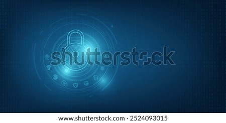 Padlock With Keyhole icon in. personal data security Illustrates cyber data or information privacy idea. blue color abstract hi speed internet technology.	