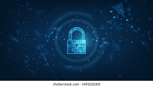 Padlock With Keyhole icon in personal data security Illustrates cyber data or information privacy idea. blue color abstract hi speed internet technology.
